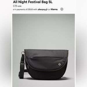 All night festival Lululemon 5L bag